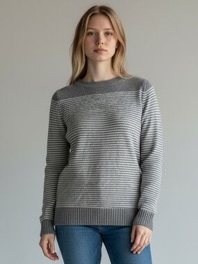 LOFT Gray Striped Sweater XXSP Soft Minimal Cozy Knit